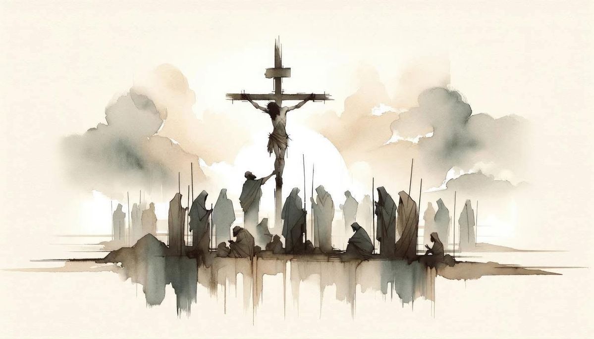 Watercolour Crucifixion scene