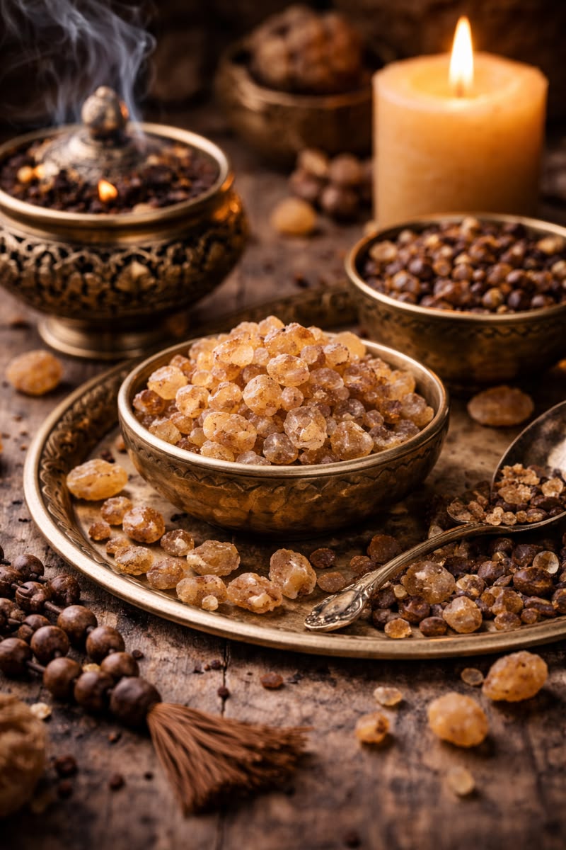 Incense resin, burner and candle