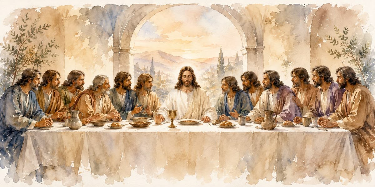 Watercolour depiction of the Last Supper
