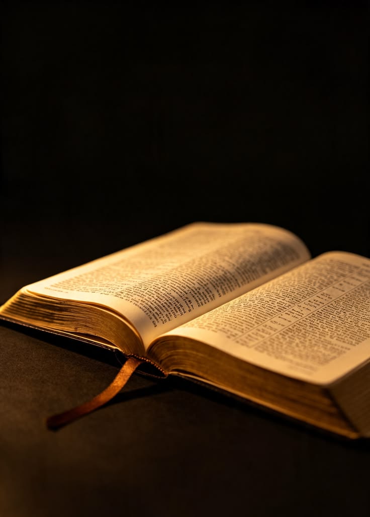 Open Bible illuminated in warm light