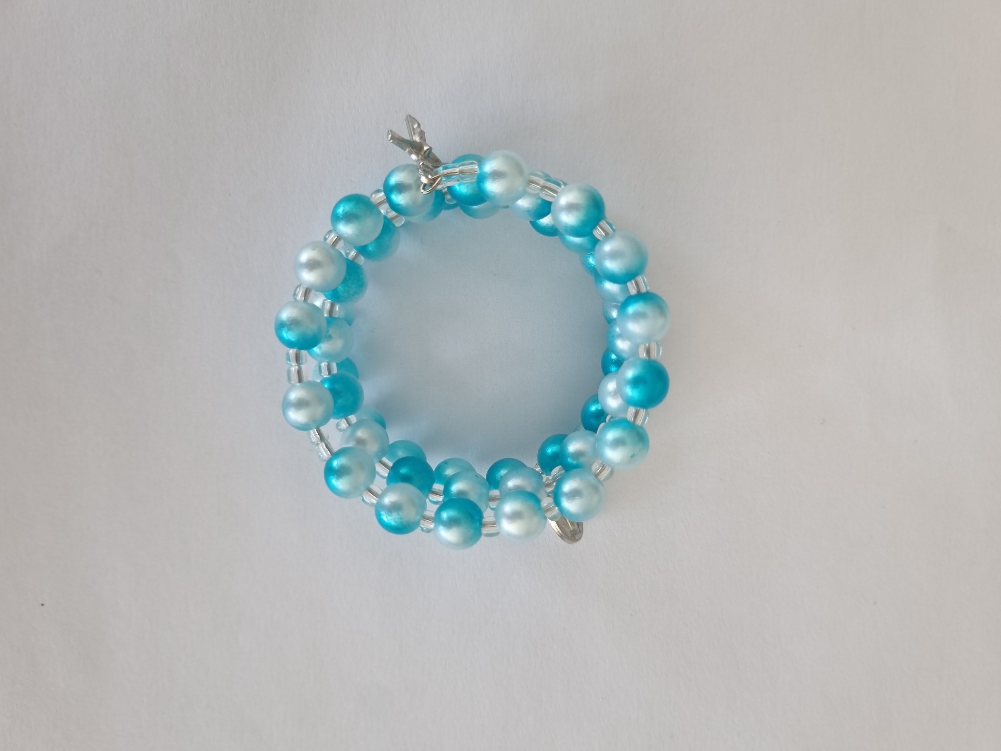 Aqua Blue Mix Catholic rosary bracelet with devotional medal and crucifix charm
