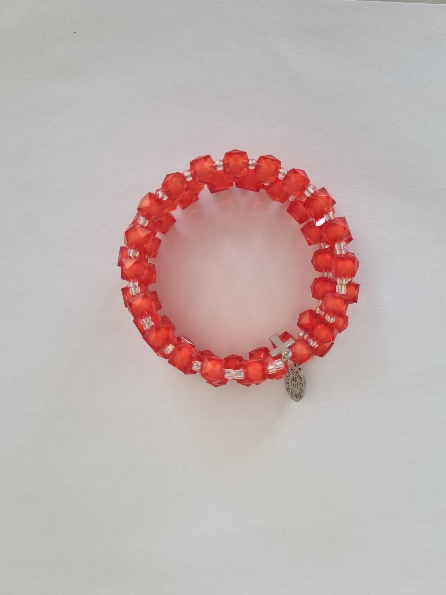 Bright Red Catholic rosary bracelet with devotional medal and crucifix charm
