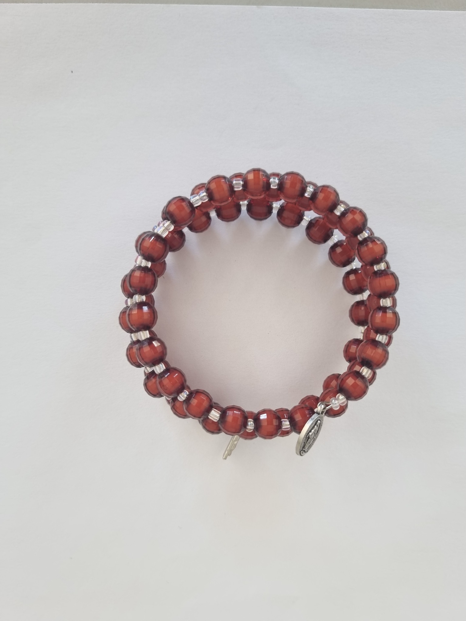 Brown Garnet Catholic rosary bracelet with devotional medal and crucifix charm