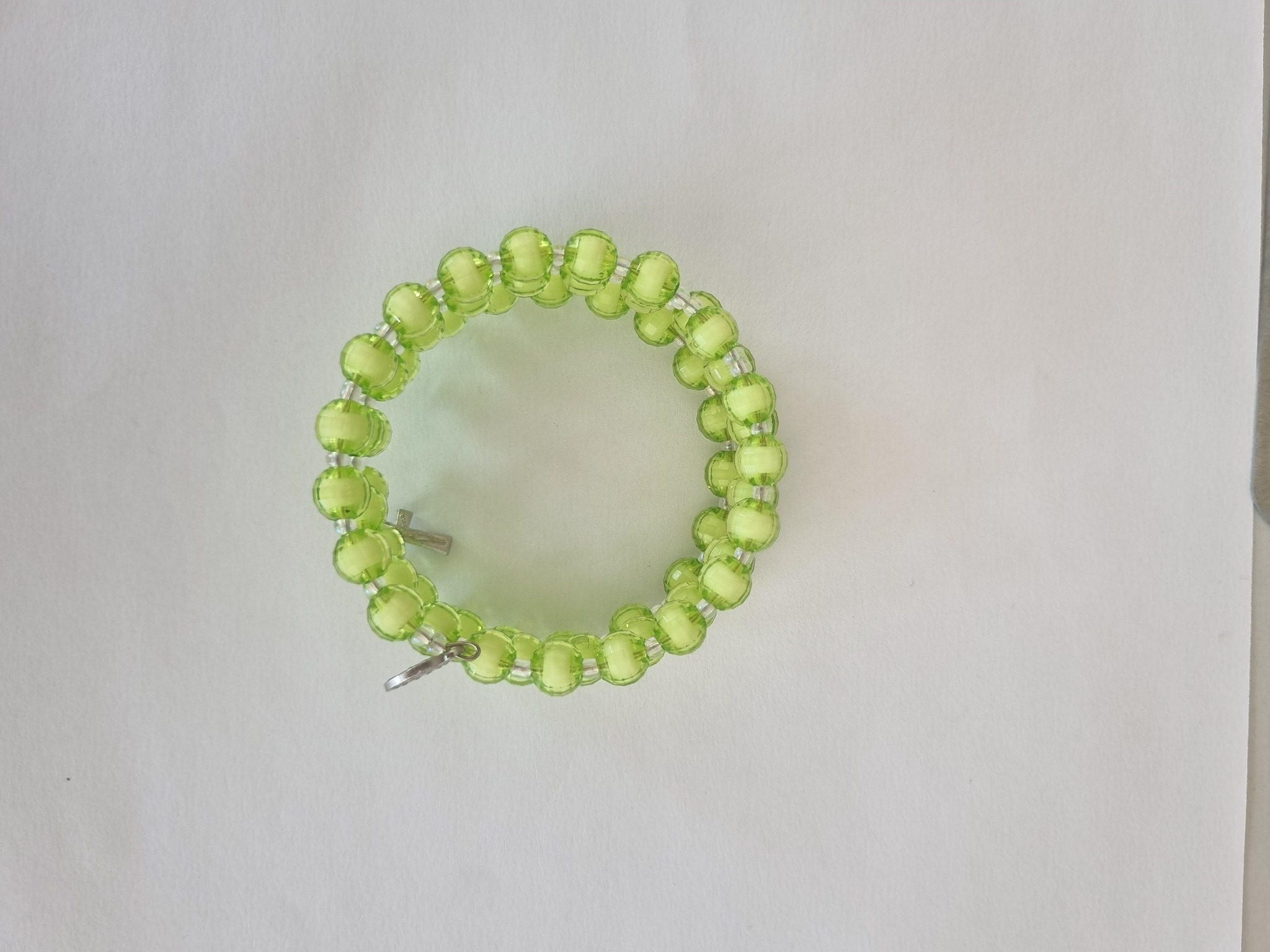 Lime Green Catholic rosary bracelet with devotional medal and crucifix charm