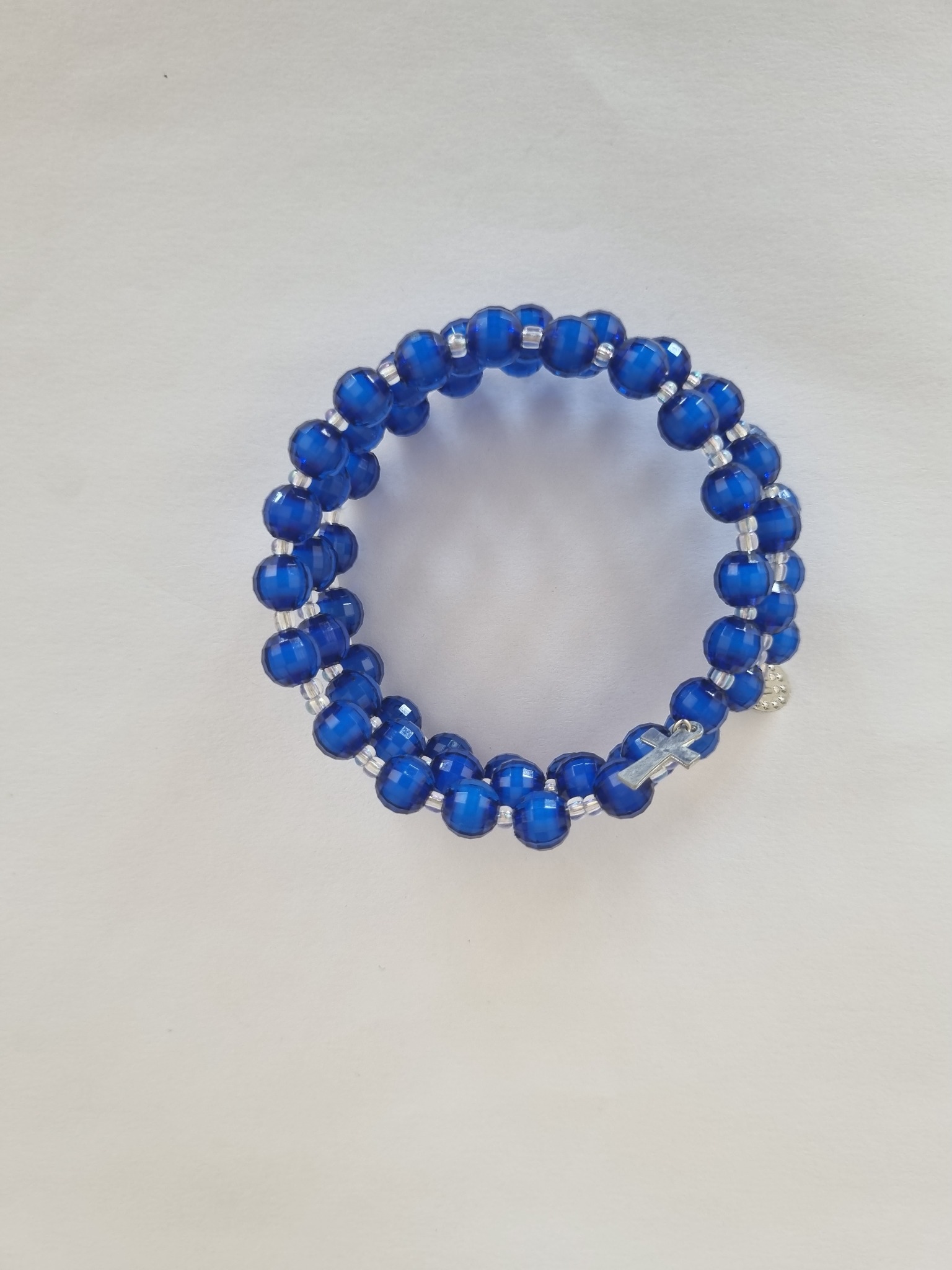 Royal Blue Catholic rosary bracelet with devotional medal and crucifix charm