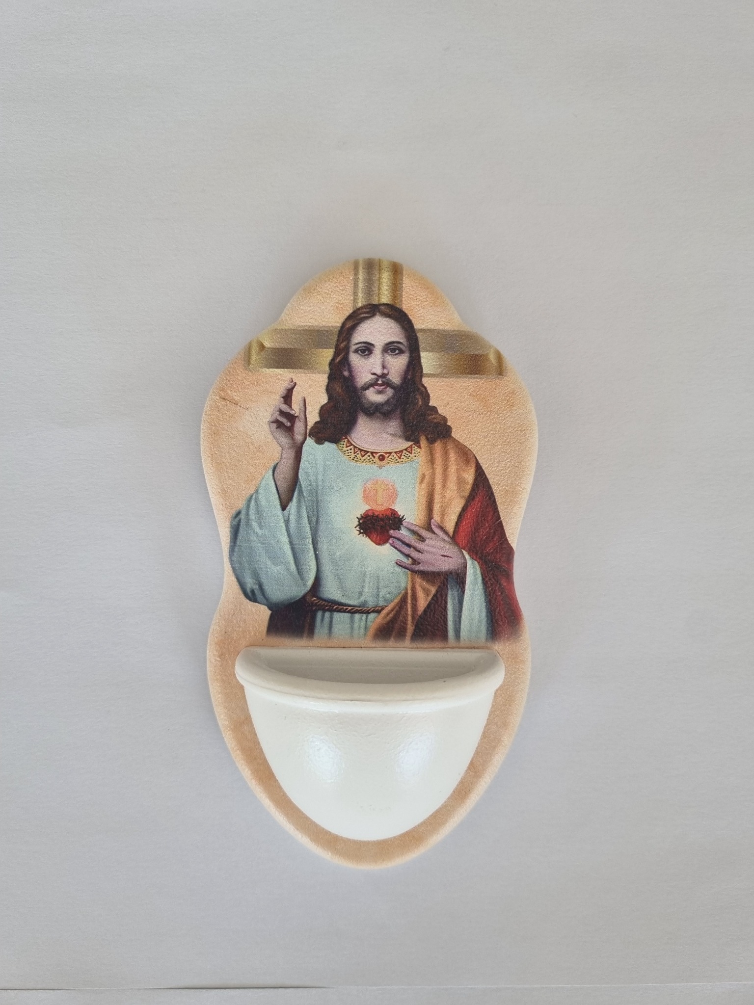 Sacred Heart of Jesus ceramic holy water font